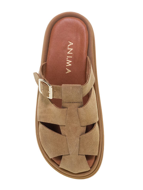 Suede Mules με Τακούνι σε Μπεζ Χρώμα