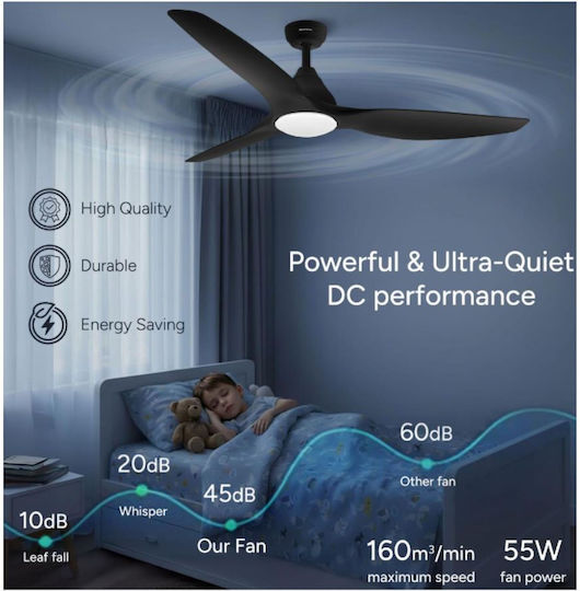 Rohnson Ceiling Fan 132cm with Light Black