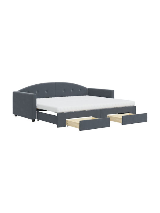 Canapea Pat Single Tapițat cu Catifea Gri Închis cu Plăci și Saltea 90x190cm
