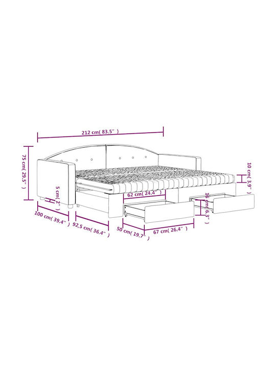 Canapea Pat Single Tapițat cu Catifea Gri Închis cu Plăci și Saltea 90x190cm