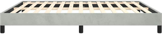 King Size Bed Base Upholstered with Velvet Gray with Slats for Mattress 183x213cm