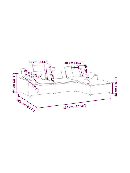 Corner Velvet Couch Dark Gray 324x205x64cm