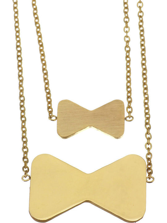 Steel Jewelry Set with Necklace & Earrings Gold with Stones