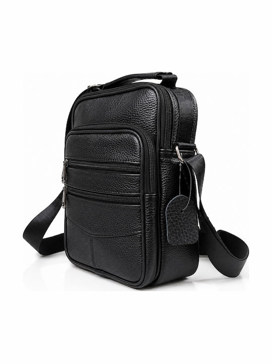 Geantă De Umăr / Tip Crossbody Bărbătească Din Piele Neagră
