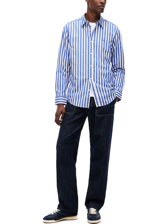 Long Sleeve Denim Shirt in Regular Fit Striped White/Blue