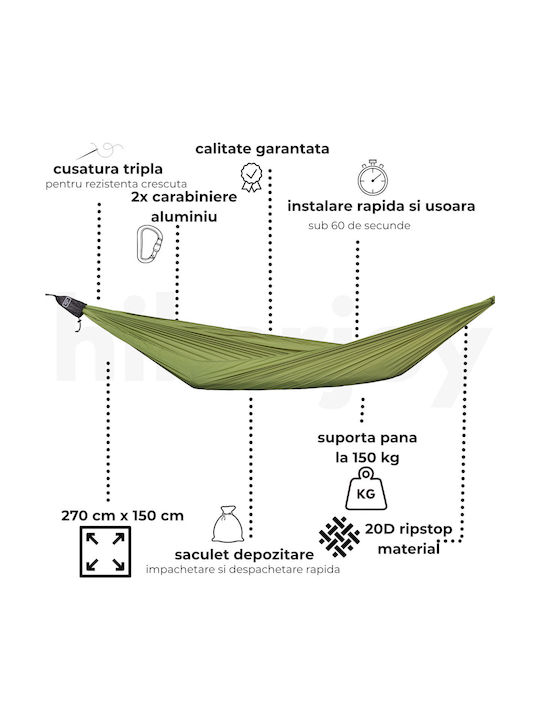 Hikerjoy Ultra Light Hamac Olive Hamac Paracașă Material Textil Negru 270x20 cm