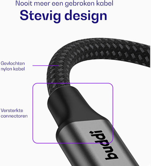 Buddi Flex USB-C to Lightning Cable 12W Black 2m