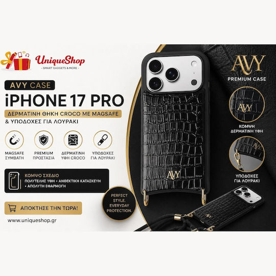 AVY Back Cover Δερμάτινο με Λουράκι Μαύρο (iPhone 17 Pro)