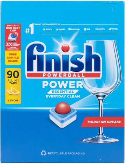 Finish Finish Powerball Power Essential Lemon Ταμπλέτες Πλυντήριο Πιάτων 90 Τεμάχια
