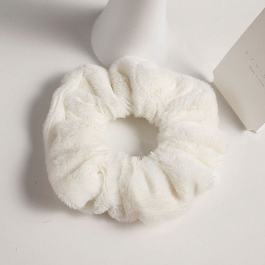 Scrunchie Pentru Păr Din Minky Pufoasă Delicată Albă