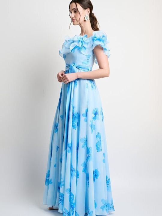 Rochie Maxi de Vară pentru Nuntă / Botez Satin Bleu