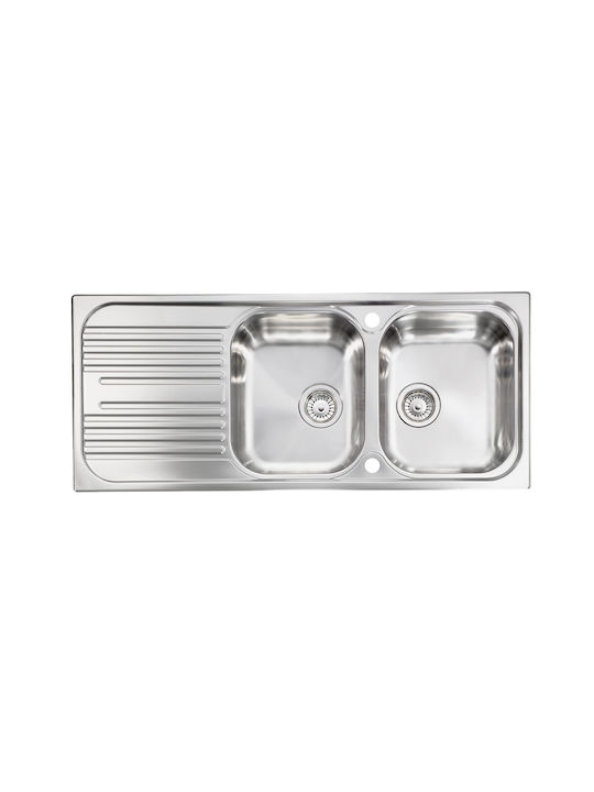 Sanitec Atlantic Vessel Kitchen Sink Left Handed Inox Satin Finish M116xP50cm Silver