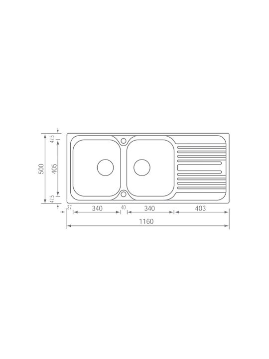 Sanitec Atlantic Vessel Kitchen Sink Left Handed Inox Satin Finish M116xP50cm Silver