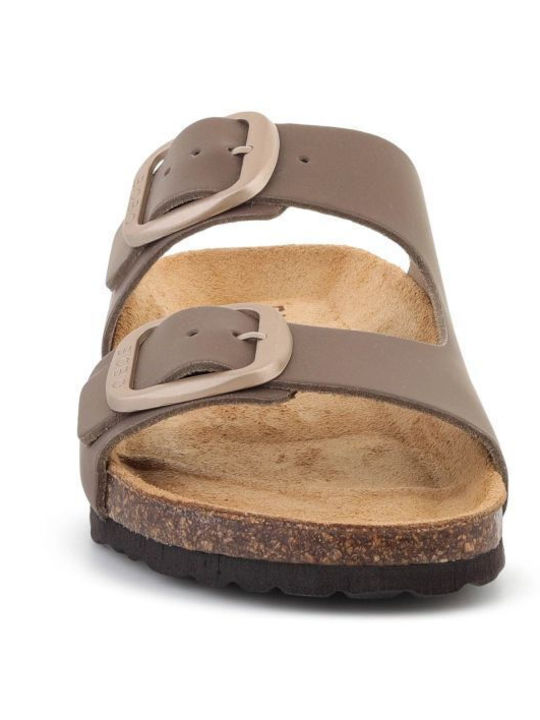 Leather Women's Flat Sandals Beige
