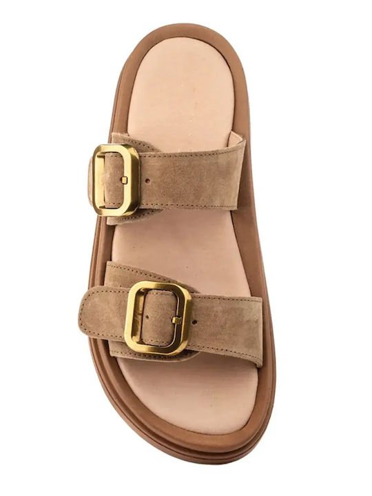 Кожени Дамски Сандали Flatforms Кафяви