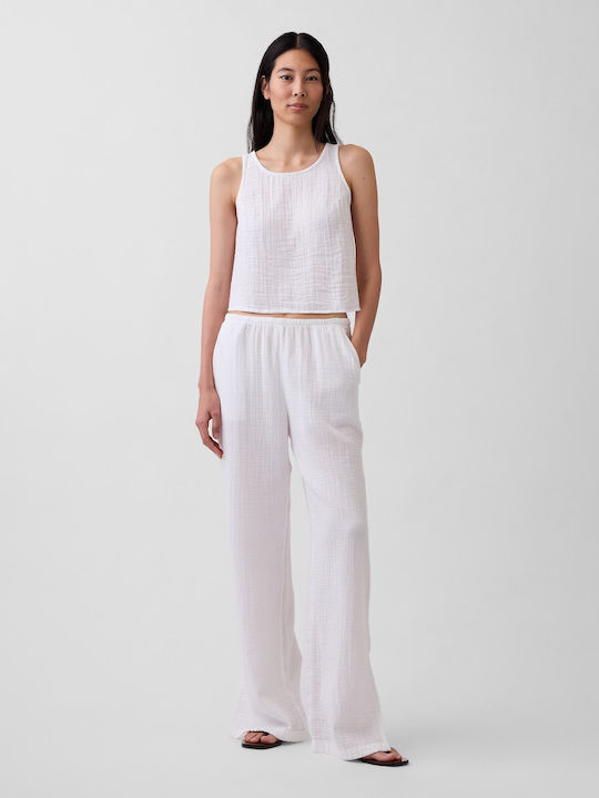 Women's Crop Cotton Sleeveless Checked Fresh White Top