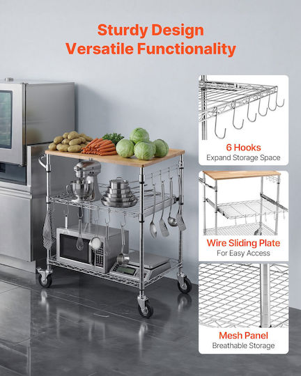 Vevor Metallisches Lebensmittelregal Mit Rädern Silber 76x46x91cm