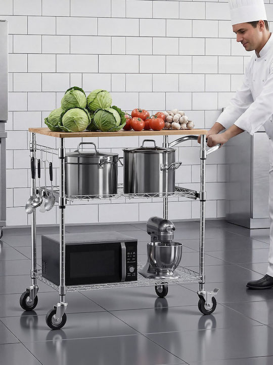 Vevor Τρόλεϊ Κουζίνας Μεταλλικό Ασημί 76x46x91cm