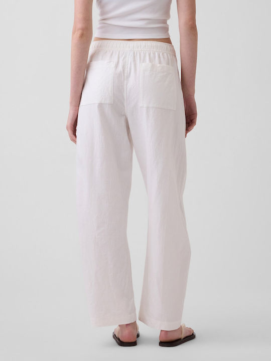 Дамски Ленен Панталон с Ластик New Off White