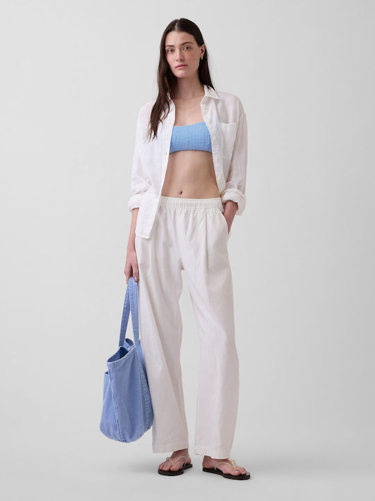 Дамски Ленен Панталон с Ластик New Off White