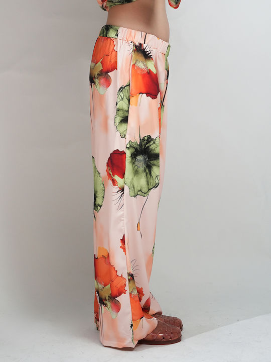 Women's High Rise Satin Pantaloons with Rubber Band in Loose Fit Floral Multicolour