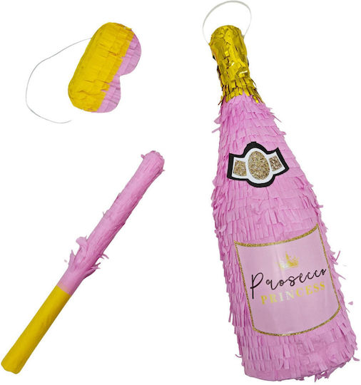 Pinata Petrecere Sticlă De Șampanie Roz Auriu 51x13.5cm Set Băț Mască