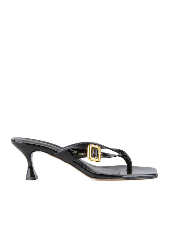 Mules In Patent Leather With High Heel In Black Colour