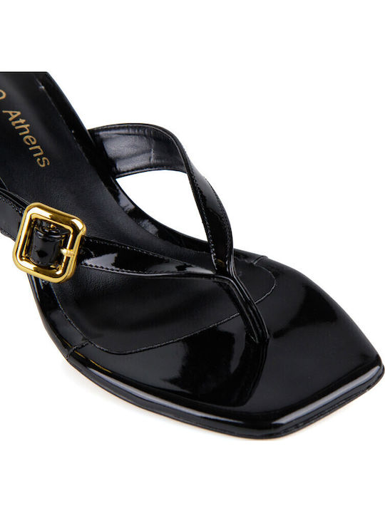 Mules In Patent Leather With High Heel In Black Colour