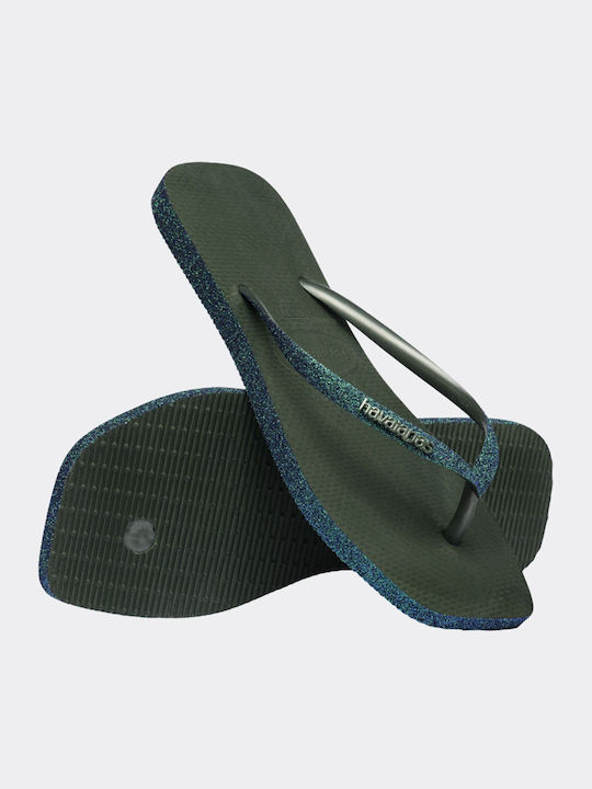 Slim Square Sparkle Flip Flops in Green Colour