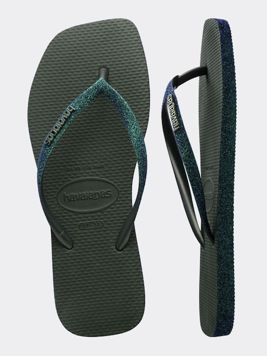 Slim Square Sparkle Flip Flops in Green Colour