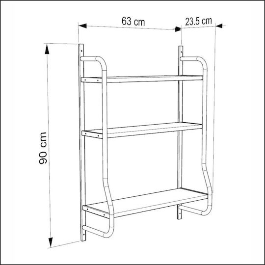 SteweHome Raft Colțar de Baie Montat pe Perete Metalic 65x23x95cm Maro