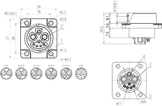 M23 8pin 2+1+5 Waterproof Female Connector