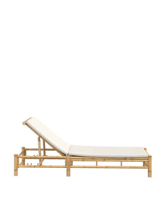 Bambus-Garten- und Pool-Liegestuhl mit Kissen Weiß 199x55x30cm