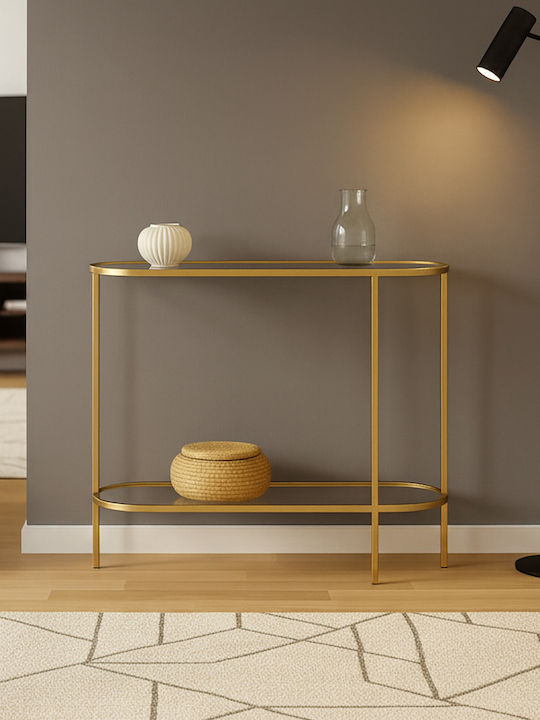 Metal Console Table with Glass Surface Scandinavian L80xW33xH80cm