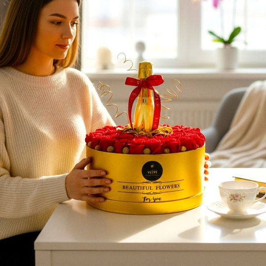 Eternal Love – Casetă Cadou Romantică 43 Trandafiri Săpun Bottega Gold Prosecco