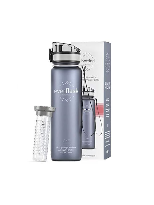 Premium Sport Wasserflasche Kunststoff 1000ml Grau