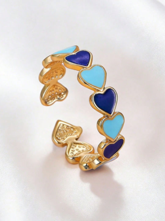 Aegean Blue Hearts Stainless Steel Adjustable Ring with Blue Hearts Gold Plated Opening Kids Ring RKID03 Aegean Blue Hearts Stainless Steel Adjustable Ring with Blue Hearts Gold Plated Opening Kids Ring RKID03