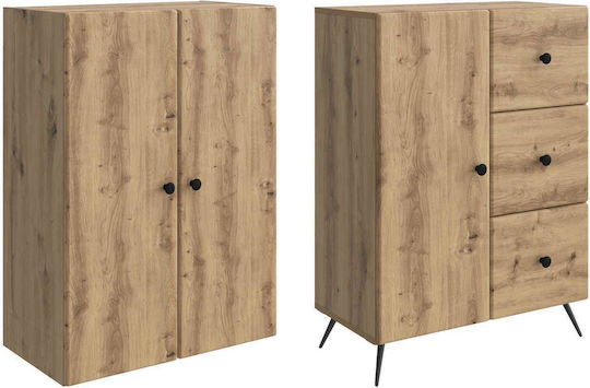 Wall Living Room Cabinet Made of Particle Board in Oak 66x34.5x90cm