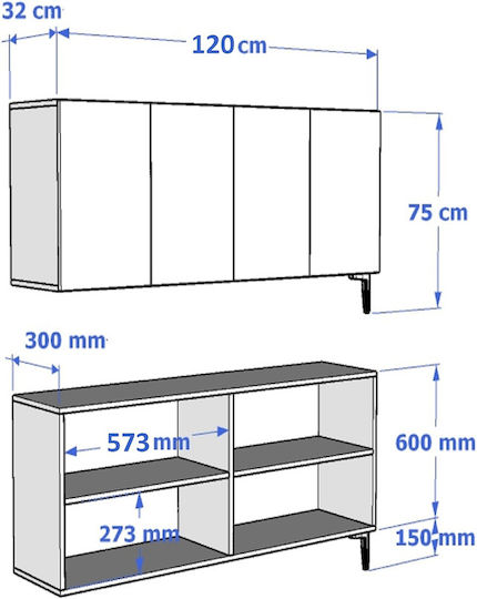 SteweHome Sideboard Holz 120x32x75cm Mehrfarbig
