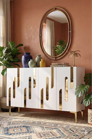 SteweHome Holzsideboard mit Spiegel Brauntöne 120x32x75cm