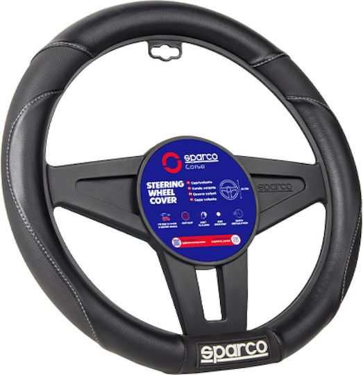 Sparco Car Steering Wheel Cover with 35cm Diameter Synthetic Black with Black Stitching