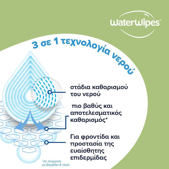WaterWipes Hypoallergenic Baby Wipes 99.9% Water Alcohol-Free & Parabens Free 9x60pcs