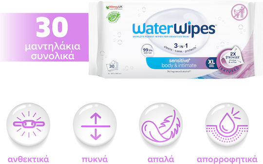 WaterWipes Hypoallergenic Baby Wipes 99.9% Water Alcohol-Free Parabens Free 30pcs