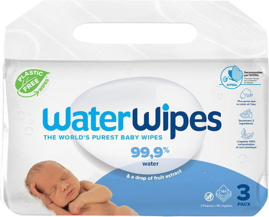 WaterWipes Hypoallergenic Baby Wipes 99.9% Water Alcohol-Free & Parabens Free 3x48pcs