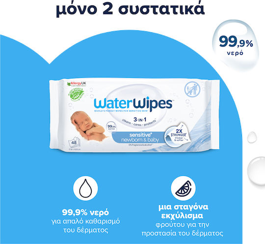 WaterWipes Hypoallergenic Baby Wipes 99.9% Water Alcohol-Free & Parabens Free 60pcs