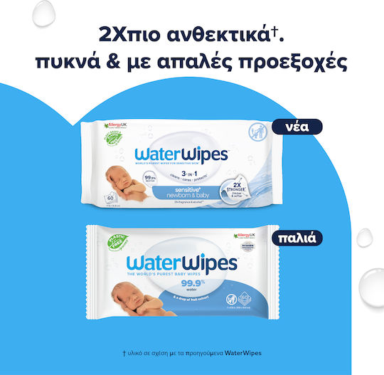 WaterWipes Hypoallergenic Baby Wipes 99.9% Water Alcohol-Free & Parabens Free 60pcs