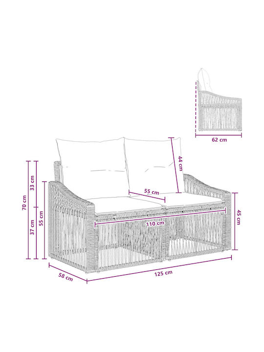 Two-Seater Outdoor Sofa Rattan with Cushions 125x62x70cm