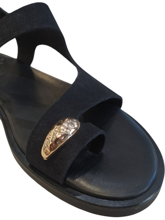 Myconian Flats Leather Women's Flat Sandals Black