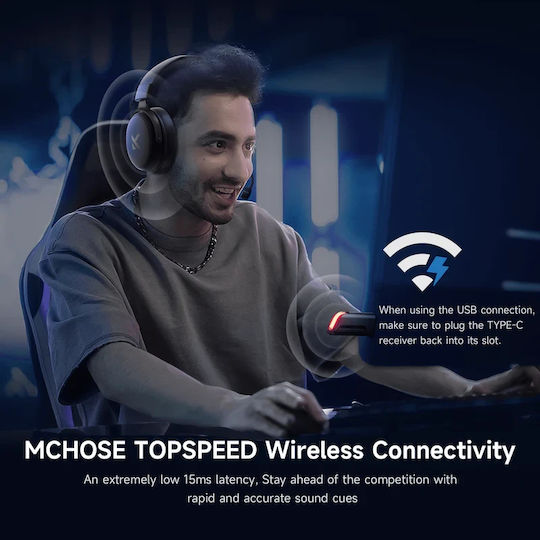 MCHOSE V9 Pro Ασύρματο Over Ear Gaming Headset με σύνδεση Bluetooth Icy White for PC