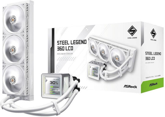 ASRock Steel Legend 360 LCD Υδρόψυξη AIO CPU με 3 Ανεμιστήρες 120mm Λευκή